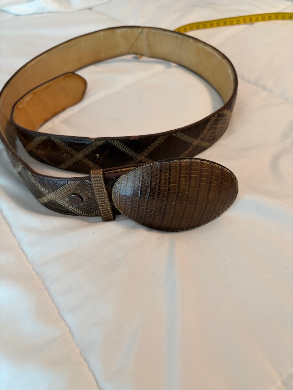 Armadillo Brown Patterned Men's Leather Belt with Textured Oval Buckle